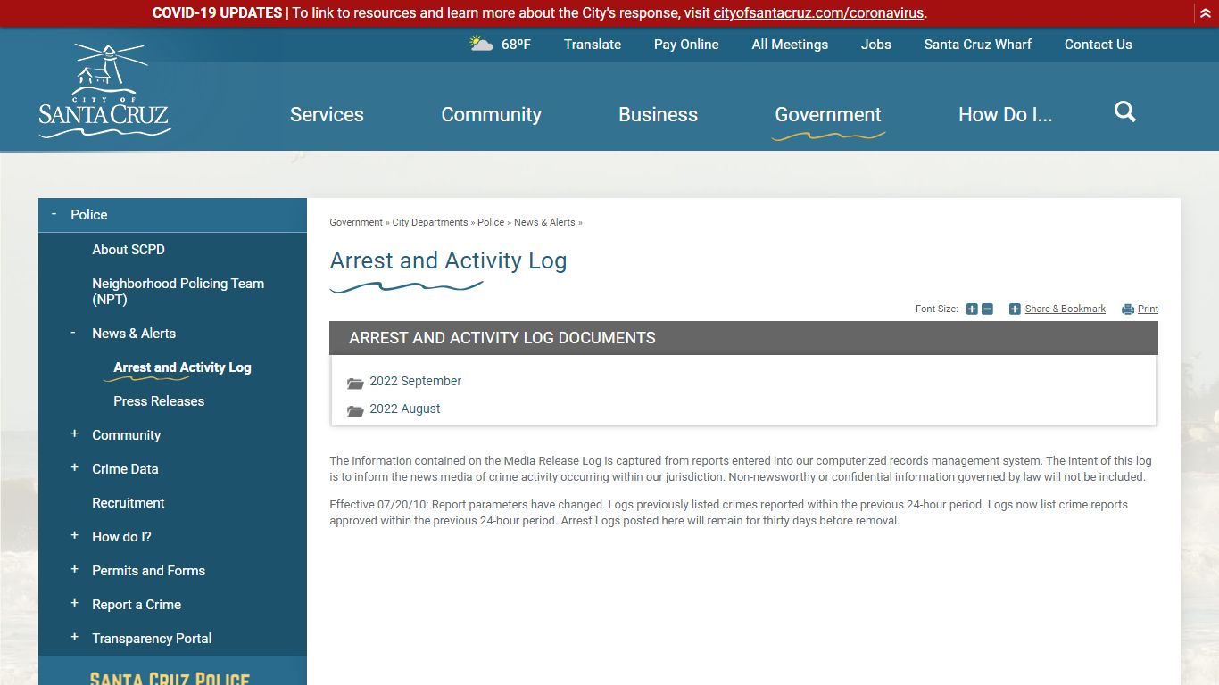 Arrest and Activity Log | City of Santa Cruz - Santa Cruz, California
