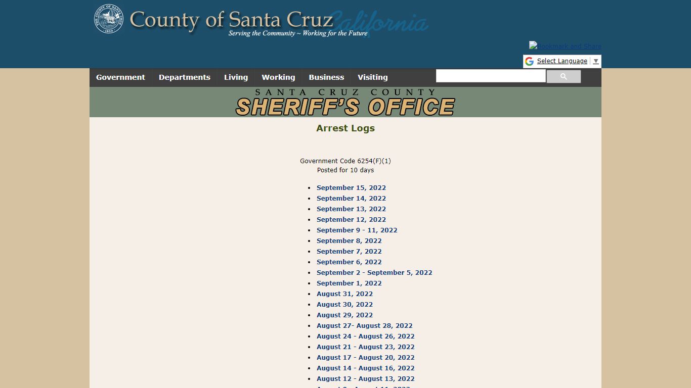 Arrest Logs - Santa Cruz County Sheriff's Office Homepage